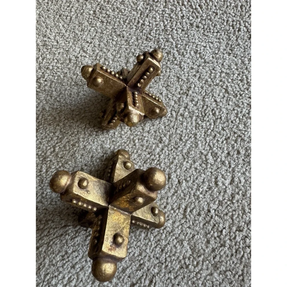 Pair of Decorative Gold Ceramic Jacks Sculptures Shelf Sitters Accent Decor